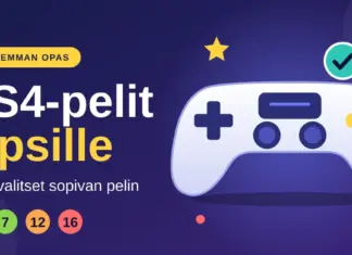 PS4-pelit lapsille – näin valitset sopivan pelin Värikäs peliohjain, valintamerkki ja ikärajamerkit kuvaavat lapsille sopivan PS4-pelin valintaa.
